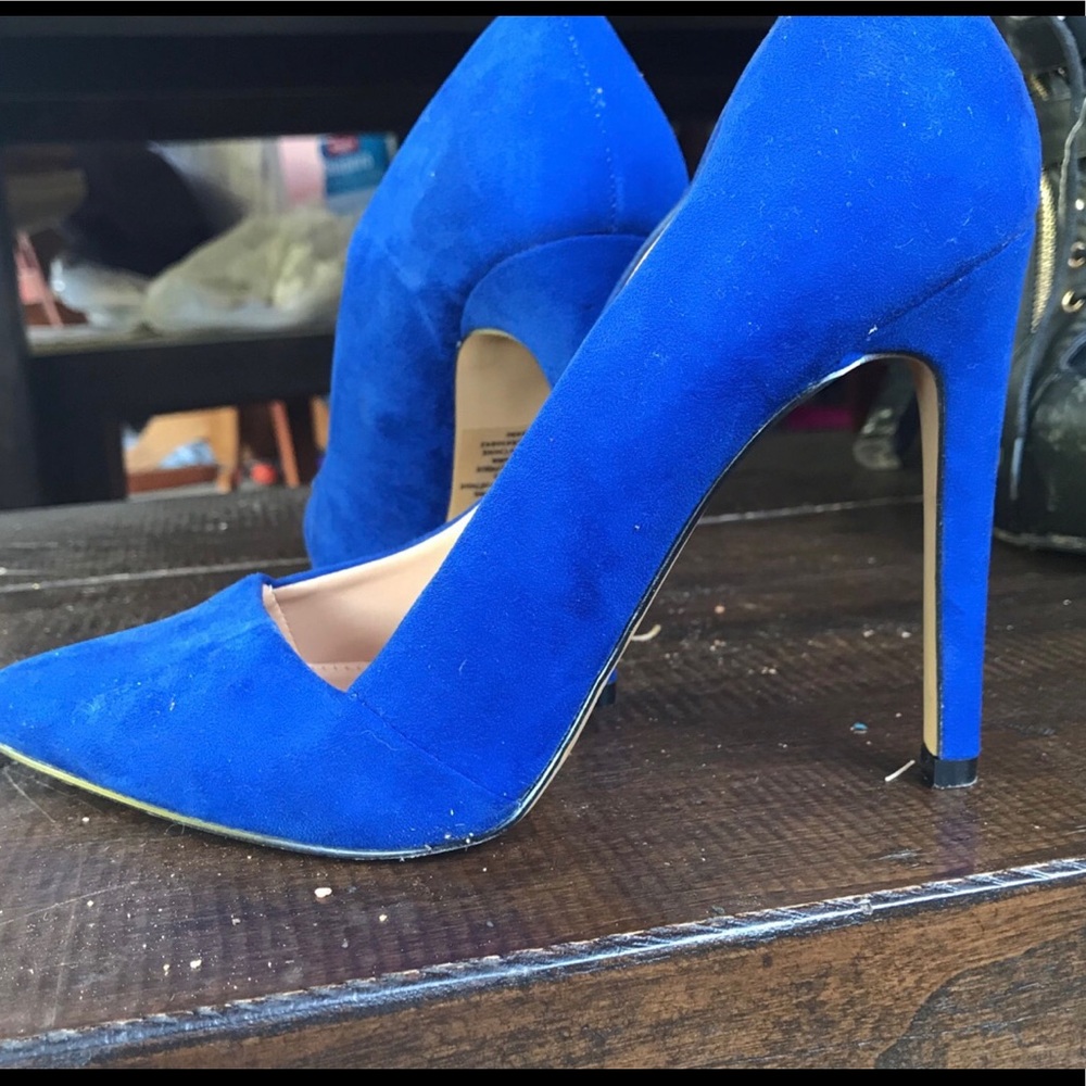 Blue Faux Suede Heels!
